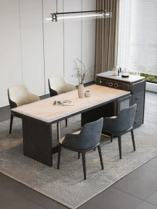 Luxurious Natural Stone Modern Minimalist Italian Extendable Wooden Dining Table