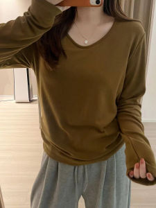 เสื้อยืดคอกลมแขนยาวทรงหลวมสไตล์เกาหลีสำหรับผู้หญิงไซส์ใหญ่ ทรงเข้ารูป ทรงหลวม ปกปิดหน้าท้อง ทรงหลวม ทรงหลวม ทรงหลวม