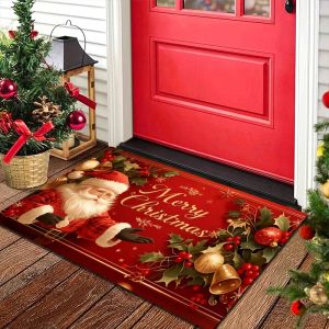 VIKAMA Merry Christmas Christmas Floor Mat Soft Anti-Slip Entrance Floor Mat Front Door Home Holiday Decorative Carpet
