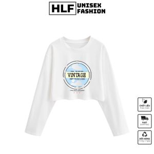 Áo croptop tay dài Vintage form rộng  áo croptop kiểu local brand HLF