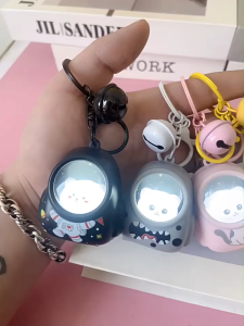Cat Keychain Night Lamp / Gantungan Kunci Backpack Cat Astronot LED Key Chains Lonceng Lucu PH C1372