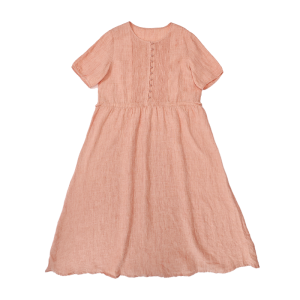 WUSEWUWEI | ชุดเดรสคอตั้งทรงหลวมเอวสูงผ้าลินินสไตล์ย้อนยุคสไตล์รัก 520 สีฟ้าฟ้า กระโปรงทรงเอ แขนสั้น ฤดูร้อน เดรสผู้หญิง