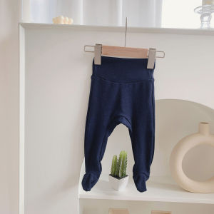 ชุดฤดูใบไม้ผลิและฤดูใบไม้ร่วงถุงน่อง PP ใหญ่สำหรับทารกกางเกงป้องกันหน้าท้องเอวสูงผ้าฝ้ายแท้แมทช์ลุคง่ายกางเกงขายาวหุ้มเท้าใส่ด้านนอกใส่ด้านในสำหรับเด็ก