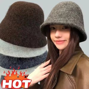 2025 New Autumn Winter Wool Bucket Hat Classic Knitted Fisherman Cap Women Fashion Vintage Foldable Hats Versatile Cap Headwear