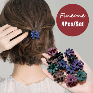 4Pcs/Set Elegant Korean Multiple Style Chrysanthemum Hairpin Light Luxury Rhinestone Resin Retro Mini Hair Claw for Women