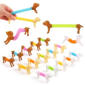 Cute 6/12PCS Stretchable Dog Toy Telescopic Spring Animals Sensory Stress Relief Durable Squeeze Interactive Pet Puzzle Toy