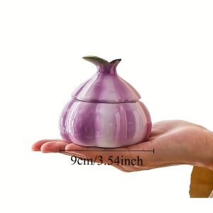 1PCS Purple Garlic Ceramic Storage Jar Reusable Kitchen Garlic Storage Container Candy Nut Jar Storage Box Home Decoration