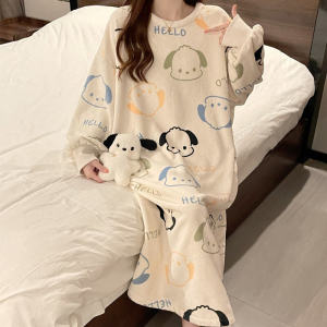 หนาขึ้น ผ้าสักหลาดนอน เดรส ฤดูใบไม้ร่วง ฤดูหนาว สไตล์ปะการัง ผ้าขนแกะ เด็กโต Pacha Dog มัธยมต้น เด็กผู้หญิง 12-13-15 ปี