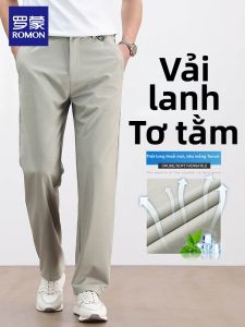 ROMON | Quần Tây Nam Mùa Hè Phong Cách Dễ Dàng Tencel Lanh Kênh Thẳng