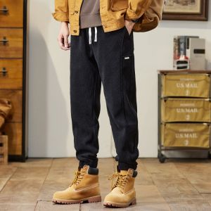 ROMON | Romon Mens Corduroy Pants Winter Thickened Sweatpants Loose Sports Fleece Casual Long Trousers Youthful Vitality Style
