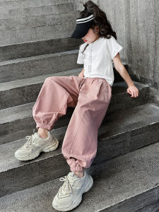 Girls Clothing Suit Summer 2024 New Arrival Western Style Childrens Online Red Sports Fashionable Summer Youth Cargo Pants Summer Clothing