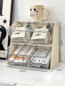 กล่องเก็บชุดน้ำชาแบบตั้งโต๊ะ กล่องเก็บแคปซูลกาแฟ ที่จัดระเบียบของบนเคาน์เตอร์บาร์สำหรับสำนักงาน ชั้นวางขนมสไตล์ยุโรป ลิ้นชักพลาสติก 2 ชั้น