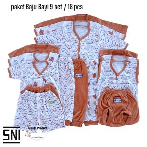 Paket Hemat Baju Bayi 18 pcs/ 12 pcs / 6 pcs Warna Coklat Tua Usia Newborn 0-4 Bulan