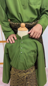 ◆ WARNA OLIVE GREEN ◆ BAJU MELAYU SLIM FIT COTTON / BAJU MELAYU RAYA SEPASANG DEWASA & BUDAK ( C023BM ) RAYA BMC