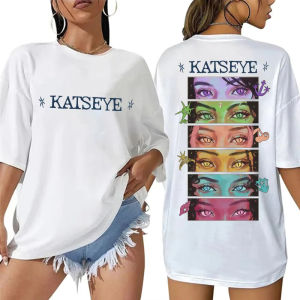 Sanrio | Kpop Katseye Eyes Graphic Print Fashion T Shirts Pop Music Men Women Korean Aesthetic T-shirt Oversized 100% Cotton Casual Tees