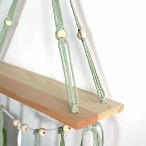 Macrame Tassel Photo Display Wall Hanging Decor Bohemia Wood Flower Plant Pot Holder Shelf Living Room Decors Aesthetic Gift
