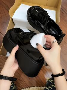 Womens Thick Bottom Platform Loafers Spring 2025 Retro British Style Cross Buckle High Heel Fashion Single Shoes PU Material