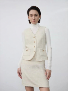 LANDI | Braided Tweed Commuter Waistcoat Set Women Small Fragrant Style