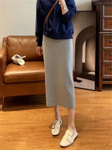 Grey High Waist Straight Cut Mini Skirt Womens Fashion Spring New Style One Step A-Line Skirt Korean Style Commute Pure Color