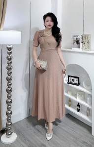 M411 Đầm Trung Niên Đi Tiệc Cao Cấp-Chất thun nhủ dệt có co giãn thoải mái freesize