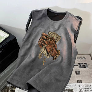 American High Street Suede Vest Mens Summer Plus Size Loose Waistcoat Vest Sports Workout Sleeveless T-Shirt Tide