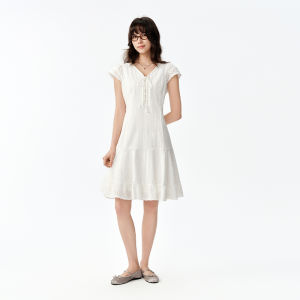 DUSHU | V-Neck Fly Sleeve A-Line Short Dress