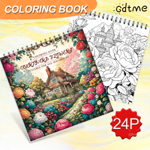 24 Pages Spiral Bound Garden Flower Coloring Book Elegant Floral Patterns Stress Relief Leisure Drawing Gift