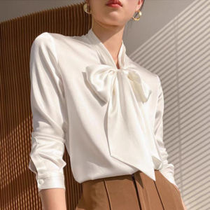 Fashion Elegant French Bow Ribbons Acetate Satin Shirt