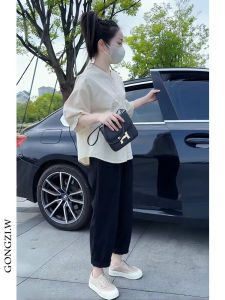 Fashionable High Waist round Neck Shirt And Casual Pants Set Womens Elegant Ageless Stylish Ensemble Summer 2024 Collection