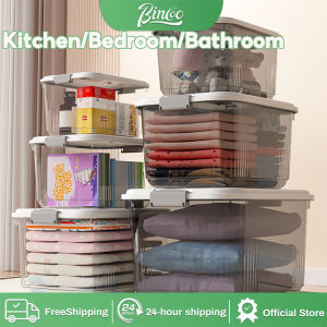 Bincoo Transparent Storage Box For Clothes Plastic Organizer Box Stackable Sealed Toy Storage Organizer With Lid And Handles