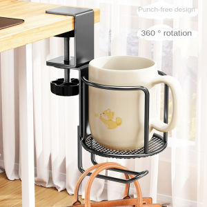 No Drill Desk Cup Holder Adjustable Upgraded Arm Clamp Stand Fixed or 360 Degree Rotating Table Edge Clamp Anti-Fall