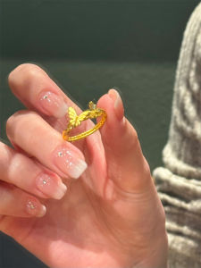 New Chinese Style 18K Gold Woven Butterfly Ring for Women Luxury Dream Butterfly High-End Golden Band Fashionable Jewelry