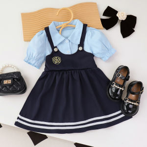 ชุดเดรสโรงเรียนเด็กผู้หญิงสำหรับเด็กทารกลายหมีชุดเดรสวันพีซสไตล์แขนสั้นชิ้นเดียวสำหรับเด็กเสื้อผ้าลำลองชุดคอสเพลย์เจ้าหญิงสำหรับเด็กอายุ2-7ปี