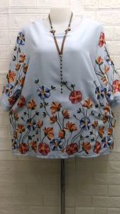 เสื้อสาวอวบอก 12 สี ลินิน ปักดอก 3 สี สะโพก 53 พร้อม งาน ปักแขน ปักชาย เสื้อเสื้อผู้ใหญ่ มีบุญ 12 สี