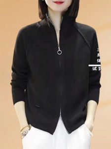 เสื้อสเวตเตอร์ถักคอตั้งสำหรับผู้หญิง ฤดูใบไม้ร่วง 2024 เสื้อคาร์ดิแกนเปิดสองซิปหลวมๆ ทรงเข้ารูป เสื้อคลุมยาวสั้นสำหรับผู้หญิง