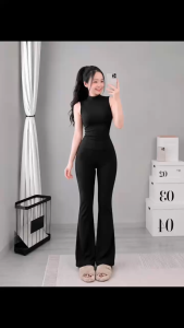 Set áo sát nách cổ lọ kèm quần dài ống loe KVYBODY S14 chất thun cotton borip lụa dày mịn co giãn