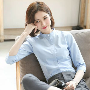 Mandarin Collar Seven-Sleeve Professional White Shirt Formal Elegance Anti-Flashing