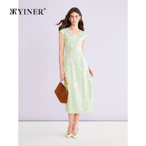 New Chinese Style Summer New Elegant V-Neck Embroidered Floral Texture Dress