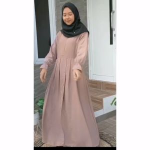 Gamis Remaja Wolfis Premium polos/Dress Daily wanita Jingga Kancing Grade A Modis