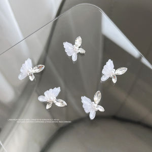 Handmade Ice Crystal Butterfly Nail Drill Japanese Style Crystal Embedded Flashing Nail Jewelry Regular Size Any Skin Type