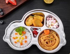 Khay cơm ô tô mặt cười 3 ngăn inox 304 trẻ em cao cấp ăn dặm Hàn Quốc khán khuẩn an toàn vệ sinh thực phẩm