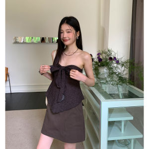 Summer New Design Bow Beautiful Khaki Polka Dot Bustier