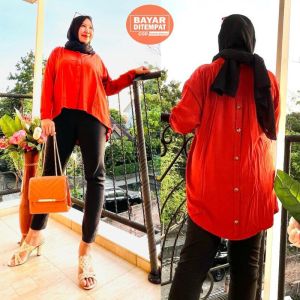 Blouse Rayon Polos Jumbo XXL LD 120 Atasan Wanita Terbaru Blouse Pinguin Berkerah Lengan Panjang