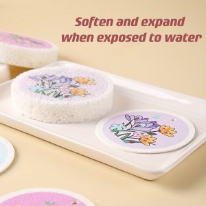 Circular Compressed Wood Pulp Cotton Dishwashing Cloth Flower Sponge Dishwashing Brush Oil-proof Double-sided Cleaning
