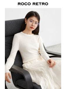 ROCO เสื้อถักคอตั้งแขนยาวทรงสลิมฟิตสำหรับผู้หญิง เสื้อชั้นในถักด้วยขนสัตว์เนื้อบาง ทรงเข้ารูป ทรงปกติ แขนยาว ปกติ