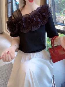 Korean Style Loose Fit Short Sleeve T-Shirt Womens Summer New Design 3D Flower Print Casual Slimming Top Trendy Half Sleeve Shirt