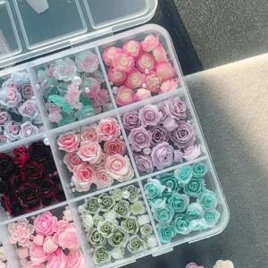 12Grids 3D Camellia Rose Flower Nail Art Charms Mixed Floral Butterfly Pearl Nails Decorations for DIY Crafts Manicure Accessory