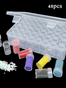 เครื่องมือวาดภาพเพชรอุปกรณ์เสริมเพชรกลมเพชรสแควร์ 48 ขวดกล่องเก็บเล็บไรน์สโตนเครื่องประดับกล่องคัดแยก