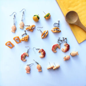 Creative Handmade Burger Ear CANDY Fun Food Play Ear Studs Quirky Japanese Style Girl Clamp Earrings Sweet Biscuit/Cake Snacks