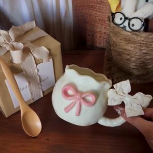 INS Style Pink Bow Design Ceramic Mug